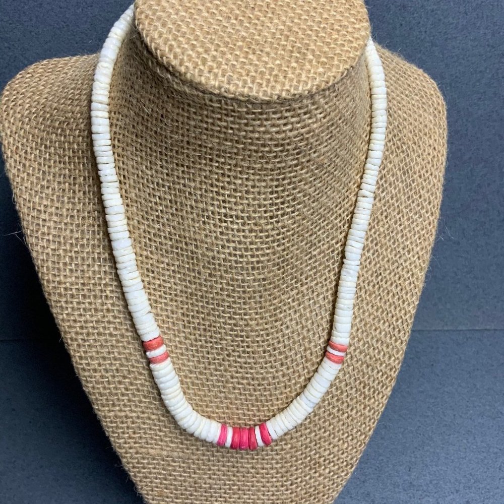 Pooka Puka Shell Necklace White Salmon Pink Barbie Silver Screw Soft Girl Beach - Picture 1 of 7